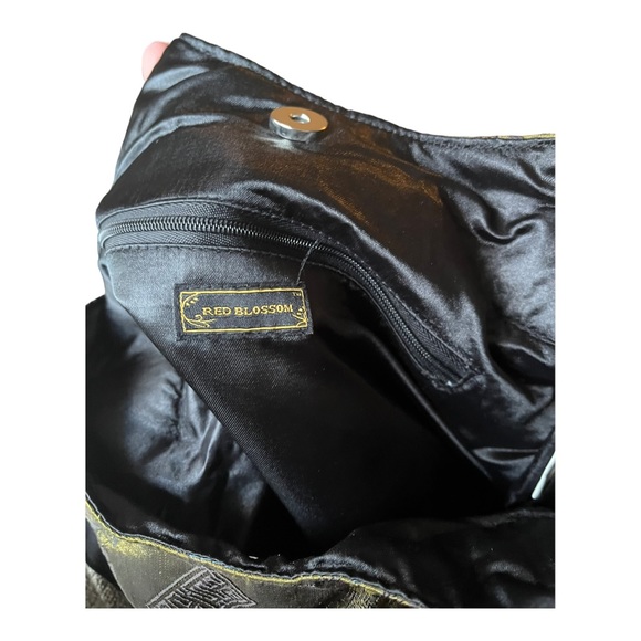 Red Blossom Chartreuse Green Silk Jacquard and Black Old Shanghai Shoulder Bag - Picture 8 of 13